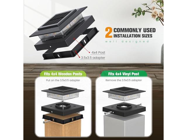 Post Cap Lights 8pack, 4x4 Deck Fence Post Solar Lights Outdoor with Warm White Lighting,Black Waterproof Solar Post Lights for Vinyl/Wood Posts to...