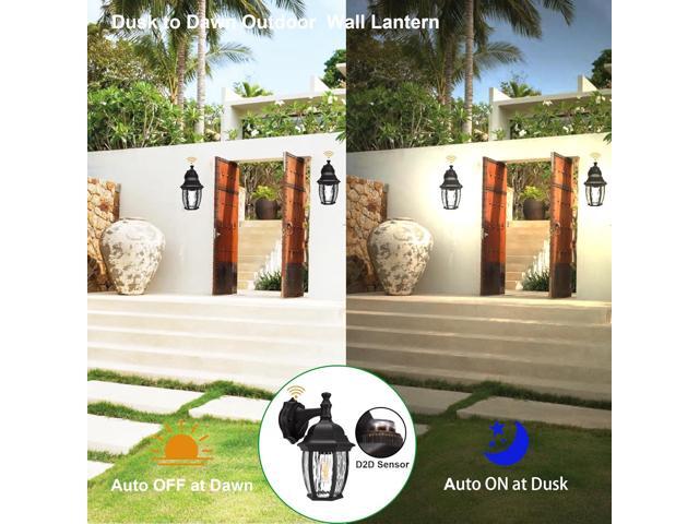 LIT-PaTH Dusk to Dawn Outdoor Wall Lantern, Wall Sconce as Porch Lighting Fixture with E26 Medium Base Max 60W, Aluminum Housing with Glass Shade,...