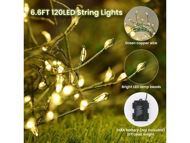 Dailyart 6feet 120 LED Starry Lights, Battery Operated Waterproof Dark Green Copper Wire Fairy Light String Light for Garland, Wreath, Patio,...