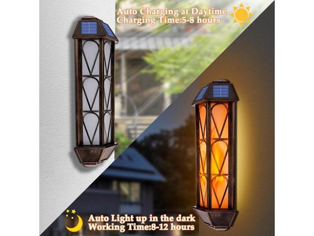 Solar Flame Wall Sconce Lights Outdoor, 74 LED Flickering Flame Sconces, Solar Powered Auto On/Off, Waterproof Wall Lanterns for House Garage...