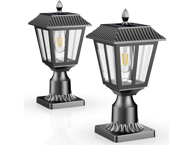 Solar Lamp Post Light Outdoor - 3000K Warm White, IP45 Waterproof Post Solar Lights for Garden Yard Landscape, Outside Decorative Lamp(2PK)