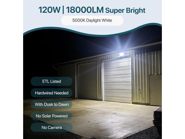 LED Wall Pack Light: 120W 18000lm LED Security Flood Lighting with Dusk to Dawn Photocell - Glass Lens Outdoor LED Wall Lights 2Pakcs for Yard ETL...