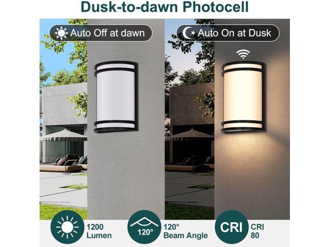 Dusk-to-Dawn LED Wall Sconce, 3000K/4000K/5000K 3-Color Adjustable, 15W 1200lm 120V, Half-Cylinder Outdoor Wall Lights for House, Aluminum Frame,...