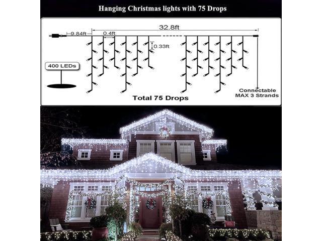 Led Christmas Lights Outdoor Christmas Decorations Hanging Light 400LED 8 Modes 75 Drops, Waterproof Outdoor Indoor Fairy Christmas Lights for...