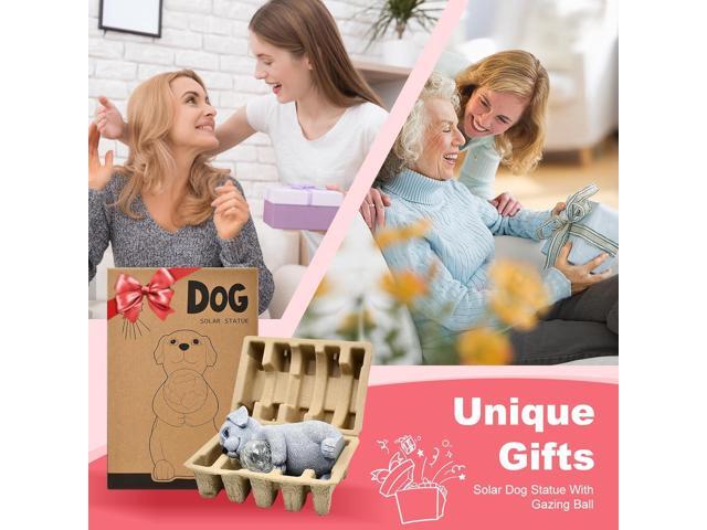 Solar Dog Garden Statues - 8.4 'Dog Decor with Gazing Ball Solar LED Lights, Unique Gifts for Mom Grandma Birthdays, Outdoor Decor for Outside Lawn...