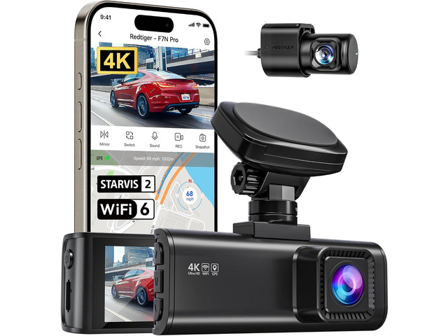 REDTIGER F7N Pro 4K Dash Cam Front and Rear, STARVIS 2 Sensor, 4K/2.5K+1080P Dual Dash Camera for Cars, Built-in 5.8Hz WiFi 6, GPS Tracking, 3.18...