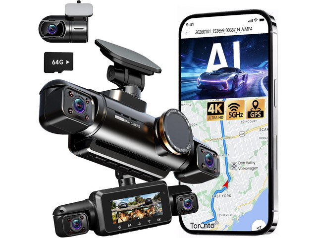 Neideso 360Â° View 4K 2160P Dash Cam Front and Rear, 4 Channel Dash Camera for Cars, AI Fatigue Driving Monitor, 5G WiFi GPS, 8 IR Lamps Night...