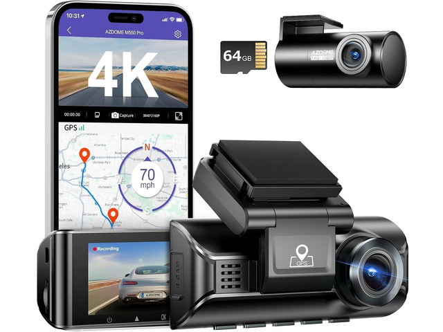AZDOME M550 Pro 2CH Dash Cam 4K with 3.19'' Screen IR Night Vision 24H Parking Mode - Dual-Channel Dash Cam with 3.19-Inch IPS Screen - Integrated...