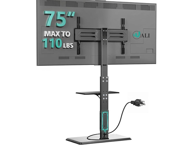 WALI Floor TV Stand with Power Outlet & AV Shelf, Tall TV Stand Mount for 36-75 inch TV up to 110 lbs, Swivel and Height Adjustable TV Stands with...