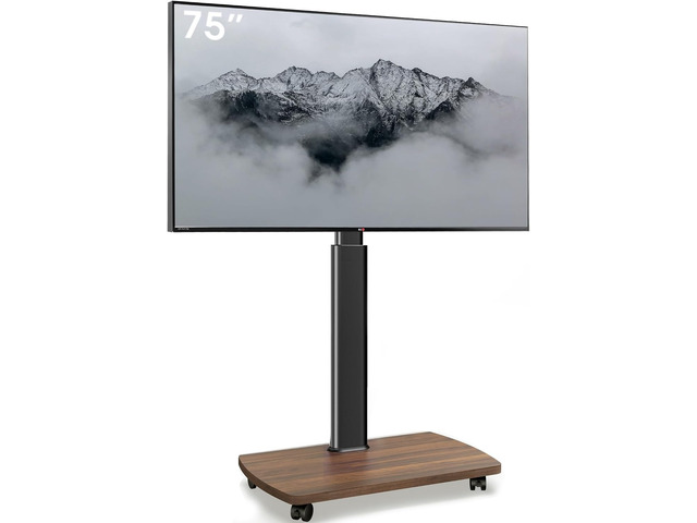 AOKCOS Rolling TV Stand for 43 50 55 60 65 70 75 Inch TVs, Portable Mobile TV Stand on Wheels, 10-Level Height Adjustable TV Cart with Swivel &...