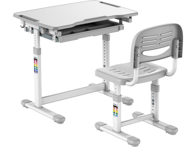 Mount-It! Kids Desk and Chair Set Height Adjustable up to 30' Ergonomic for School - Table and Chairs for Student 26' x 18' Tabletop with Pencil...