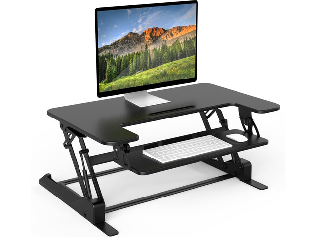 Mount-It! Standing Desk Converter - Height Adjustable Stand Up Riser with Manual Lift, 36.5' x 22' Desktop, Stand up Convertor in Black, Fits Dual...