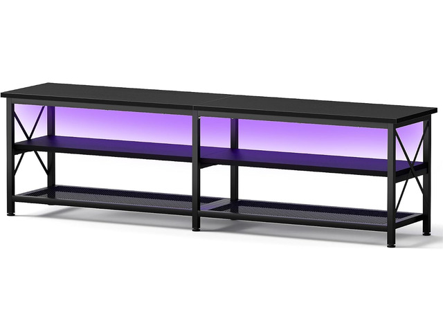 Clikuutory Modern 71 inch Metal TV Stand with LED Lights for 50 55 60 65 70 75 80 Inch TVs, 3 Tier Television Stands with Entertainment Center and...