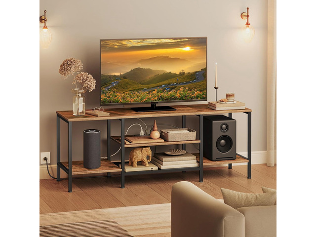 HOOBRO TV Stand with Power Outlets to 65 Inches, TV Console Table with Open Storage Shelves, Industrial Media Entertainment Center for Living Room...
