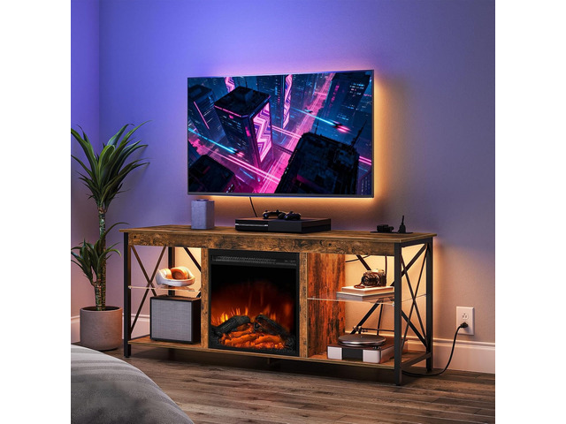 HOOBRO Fireplace TV Stand with Charging Station and LED Lights, TV Stand with Fireplace for TVs up to 65', Entertainment Center with Fireplace,...