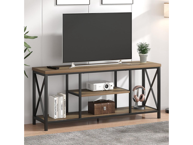 FOLUBAN TV Stand for TV up to 65 inch, Rustic Wood and Metal Entertainment Center with Storage Shelves, Modern Industrial Media TV Console Table...