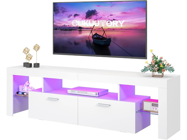 Clikuutory Modern Lighting 63 inch TV Stand with Large Storage Drawer for 50 55 60 65 70 75 Inch TVs, TV Console with 20 Color LED Lights,...