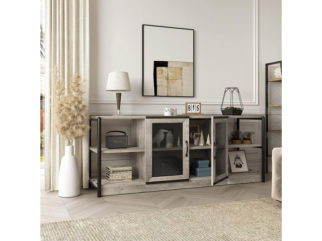 IDEALHOUSE TV Stand for 65 inches TVs, Farmhouse Entertainment Center with Storage Cabinet and Mesh Doors, Industrial TV Media Console Cabinet...
