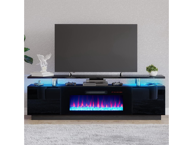 AMERLIFE 70' High-Gloss Fireplace TV Stand with 36' Electric Fireplace
