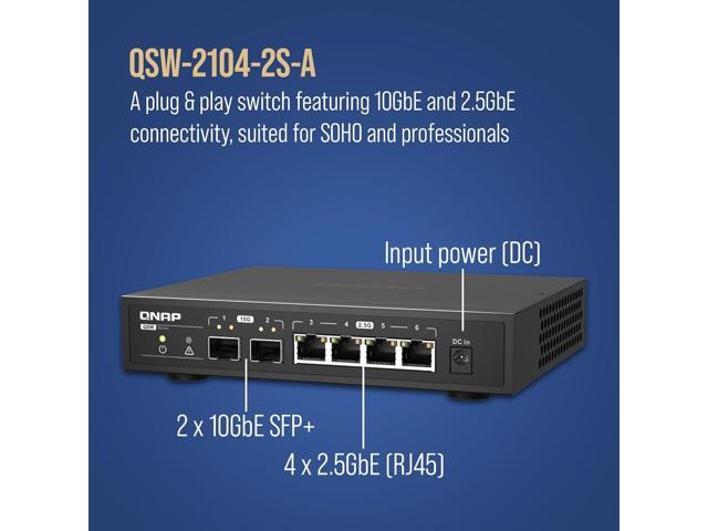 QNAP QSW-2104-2S-A-US: 2.5GbE RJ45 & 10G SFP+ Plug & Play Network Switch