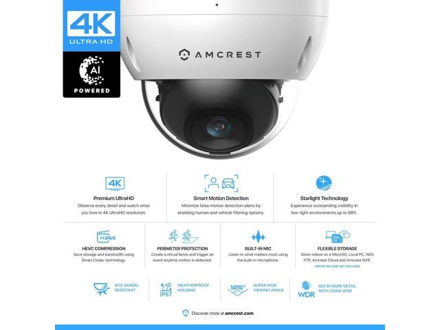 Amcrest UltraHD 4K (8MP) Outdoor Security POE IP Camera, 3840x2160, 98ft NightVision, 2.8mm Lens, IP67 Weatherproof, IK10 Vandal Resistant Dome,...