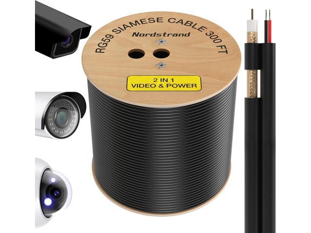 RG59 Siamese Cable 300ft - Coaxial CCTV Video & Power Cable - Combo Coax 20AWG Security Camera Wire - Direct Burial