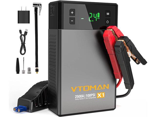 VTOMAN VX1 Car Jump Starter with Air Compressor, 2500A Battery Starter with 100PSI Digital Tire Inflator, 12V Lithium Jump Box, LIFEBMS Car Battery...
