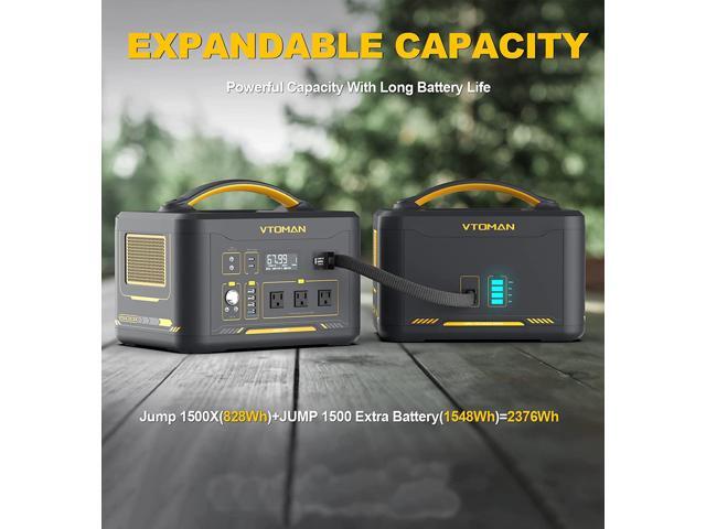VTOMAN Jump 1500X Portable Power Station with Expansion Battery, 1500W/2376Wh Durable LiFePO4 Power Station with 1500W Constant-Power, Regulated...