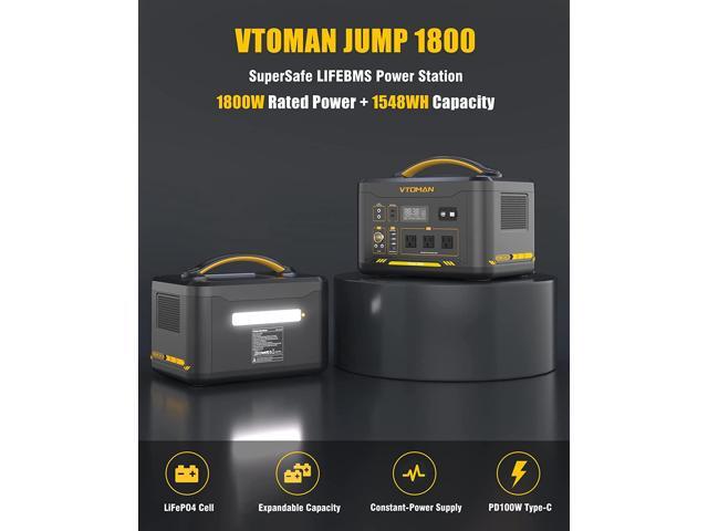 VTOMAN Jump 1800 Portable Power Station with Extra Battery, 1800W 3096Wh LiFePO4 Power Station with 1800W Pure Sine Wave AC Outlet, Regulated 12V...