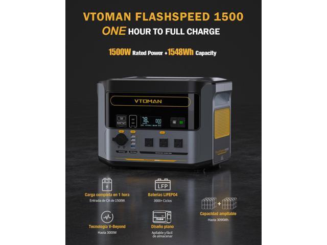 VTOMAN FlashSpeed 1500 Portable Power Station 1500W (3000W Peak), 1548Wh Backup LFP Battery Generator, Expandable To 3096Wh, Recharge 0-100% within...