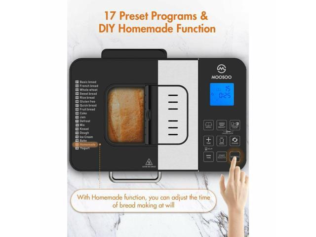 Bread Maker with Automatic Fruit Dispenser, Stainless Steel Bread Machine 2LB