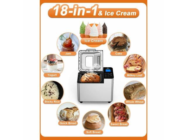 Bread Maker with Automatic Fruit Dispenser, Stainless Steel Bread Machine 2LB