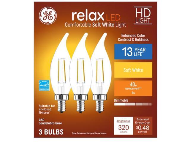 GE Relax HD 40-Watt EQ CA11 Soft White Candelabra Base (E-12) Dimmable LED Light Bulb (3-Pack)Item #952458 Model #42231
