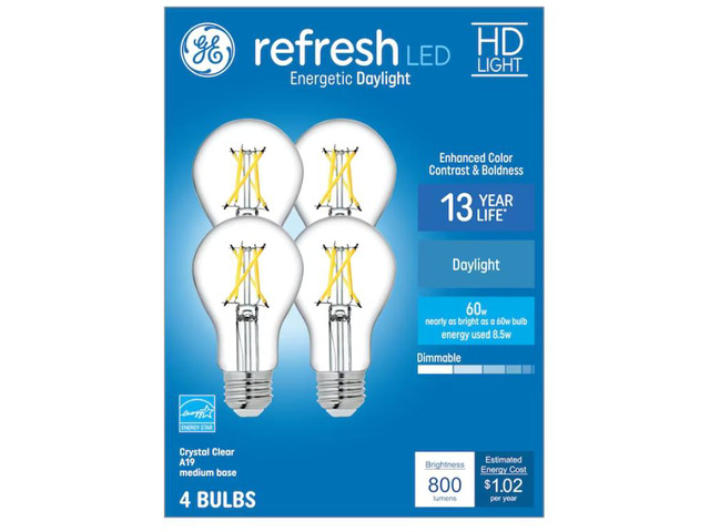 GE Refresh 60-Watt EQ A19 Daylight Medium Base (e-26) Dimmable LED Light Bulb (4-Pack)Item #1608339 Model #93121730