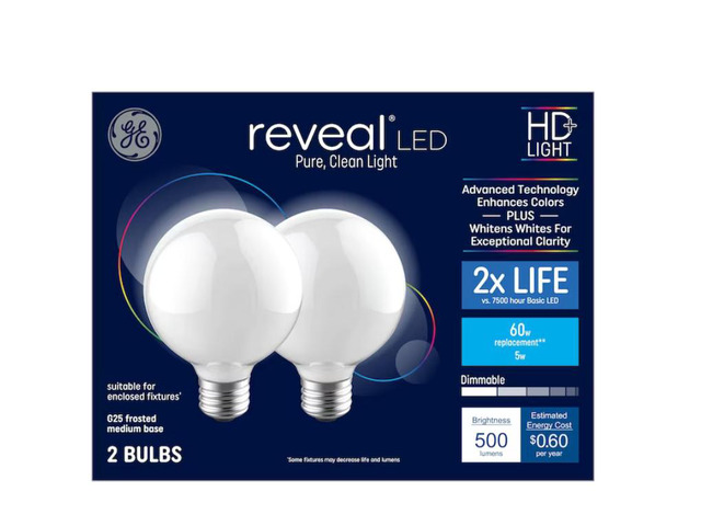 GE Reveal HD 60-Watt EQ G25 Color-enhancing Medium Base (e-26) Dimmable LED Ligh