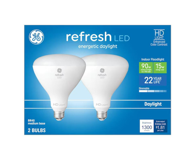 GE Refresh HD 90-Watt EQ BR40 Daylight Medium Base (e-26) Dimmable LED Light Bulb (2-Pack) Item #5190921 Model #93130745