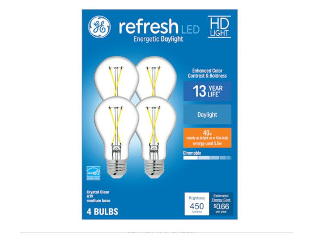 GE Refresh HD 40-Watt EQ A19 Daylight Medium Base (e-26) Dimmable LED Light Bulb (4-Pack)Item #1608337 Model #93121728