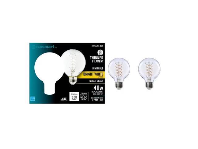 40-Watt Equivalent G25 Dimmable Fine Bendy Filament LED Vintage Edison Light Bulb Bright White (2-Pack) EcoSmart