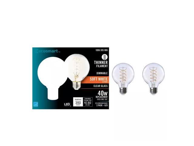 40-Watt Equivalent G25 Dimmable Fine Bendy Filament LED Vintage Edison Light Bulb Soft White (2-Pack) EcoSmart # 1006305806 # G25C5E26827S