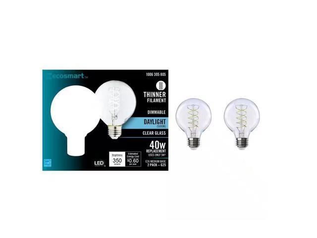 40-Watt Equivalent G25 Dimmable Fine Bendy Filament LED Vintage Edison Light Bulb Daylight (2-Pack) EcoSmart # G25C5E26850S # 1006305805