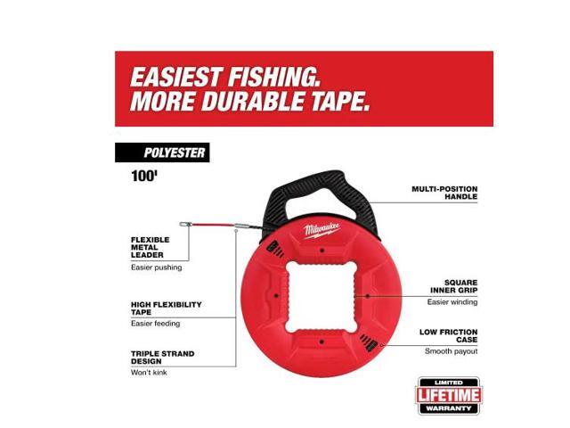 Milwaukee Electric Tool - 48-22-4195 - Milwaukee 48-22-4195 100' Polyester Fish Tape W/ Flexible Metal Leader