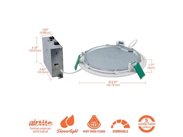HALO Matte White 8-in 1761-Lumen Switchable Round Dimmable LED Canless Wet Rated Recessed Downlight Item #5036687 Model #HLB8169FS1EMWR
