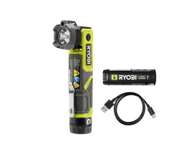 RYOBI USB Lithium Cordless Pivoting 625 Lumens Rechargeable Head Flashlight Kit with 2.0 Ah Battery and Charging Cable # FVL54K # 1008915488