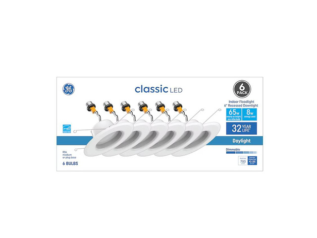 GE Classic White 5-in or 6-in 700-Lumen Daylight Round Dimmable LED Canned Damp Rated Recessed Downlight (6-Pack) Item #1102464 #93131414