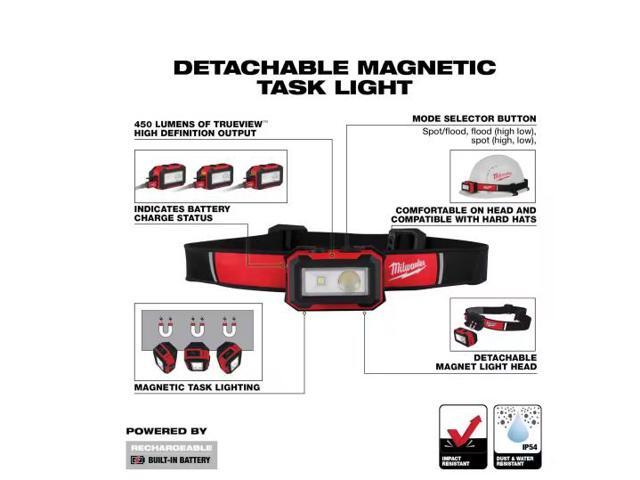 Milwaukee 450 Lumens Internal Rechargeable Magnetic Headlamp & Task Light w/ 500 Lumens Rechargeable Flashlight w/ Magnet (2-Pack) # 2012R-2011R #...