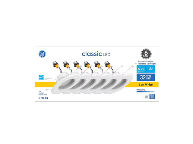 GE Classic White 5-in or 6-in 700-Lumen Soft White Round Dimmable LED Canned Damp Rated Recessed Downlight (6-Pack) Item #1102463 #93131415