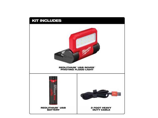 Milwaukee 550 Lumens LED REDLITHIUM USB Pivoting Flood Light with 100 Lumens Aluminum Pen Light with Clip # 2114-21-2105 # 1006150519