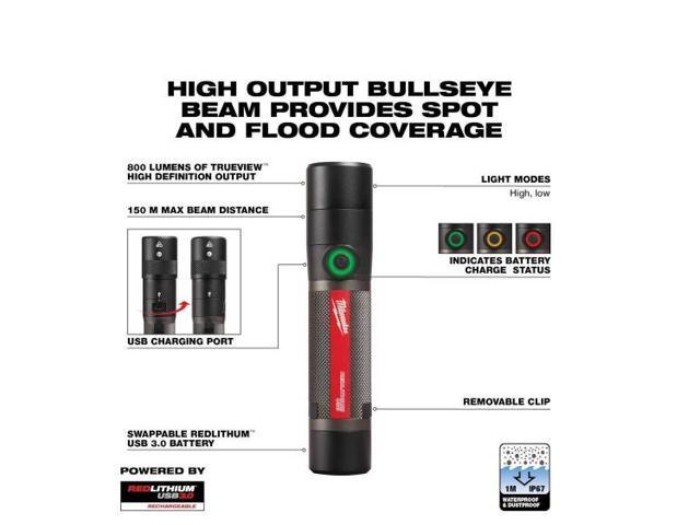 Milwaukee RLUSB 800L COMPACT FLASHLIGHT and 600 Lumens LED REDLITHIUM Hard Hat Headlamp (2-Pack) # 2160-21-2163-21 # 1011396221
