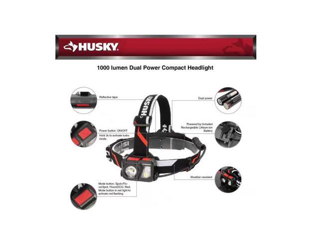 Husky 1000 Lumens Dual Power Aluminum Headlight 3.7-Volt 4600 mAh Rechargeable Replacement Battery # 23FL1102 # 1012327532