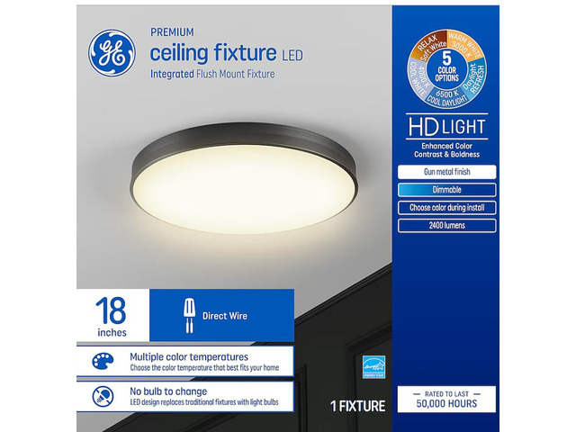 GE Premium Ceiling Fixture LED 1-Light 18-in Brushed Gray LED Flush Mount Light ENERGY STAR Item #2592468 #93129190